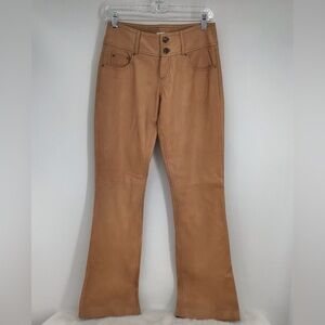 Cache Women’s Lamb Leather Boot-Cut Pants Casual Western Cowgirl Camel Size 2